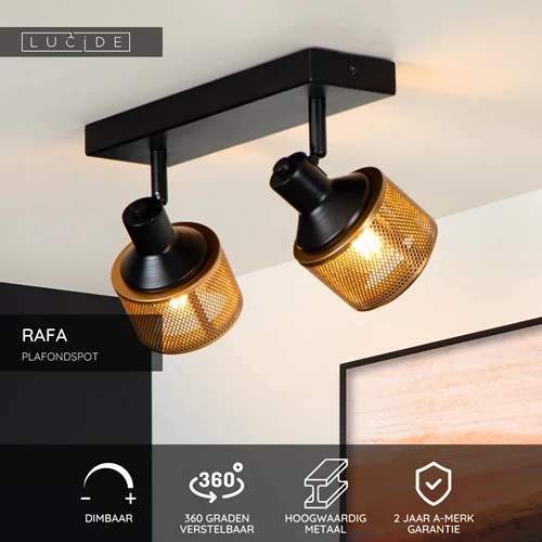 Lucide RAFA - Plafondspot - 2xE14 - Zwart - USP